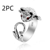 Fashion Retro Red Eye Lucky Cat Silver Ring – Stylish Gifts — 3