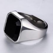 Men's stainless steel black agate ring – Gifts for Him — 1