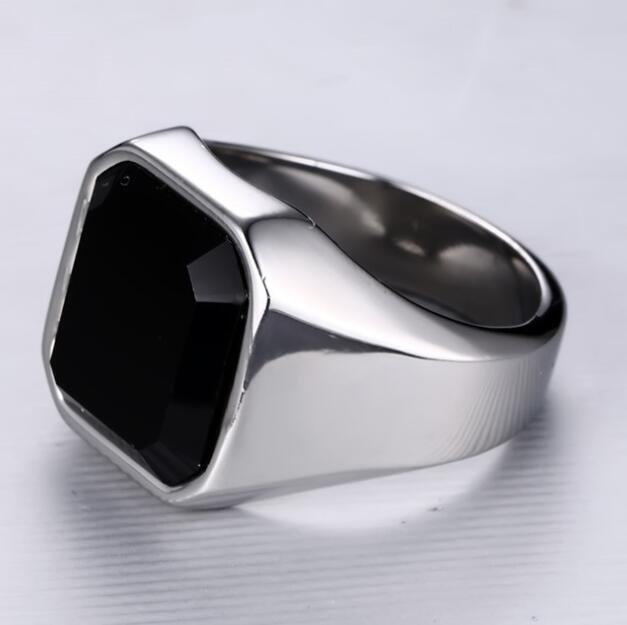 Men's stainless steel black agate ring – Gifts for Him — 1
