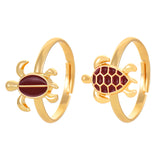 Two Cute Turtles Stacked Ring Plated 14K Gold Design – Everyday Gifts — 5