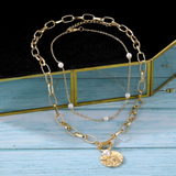 Vintage Chain Inlaid Pearl Disc Pendant Necklace – Jewelry Gift Ideas — 3