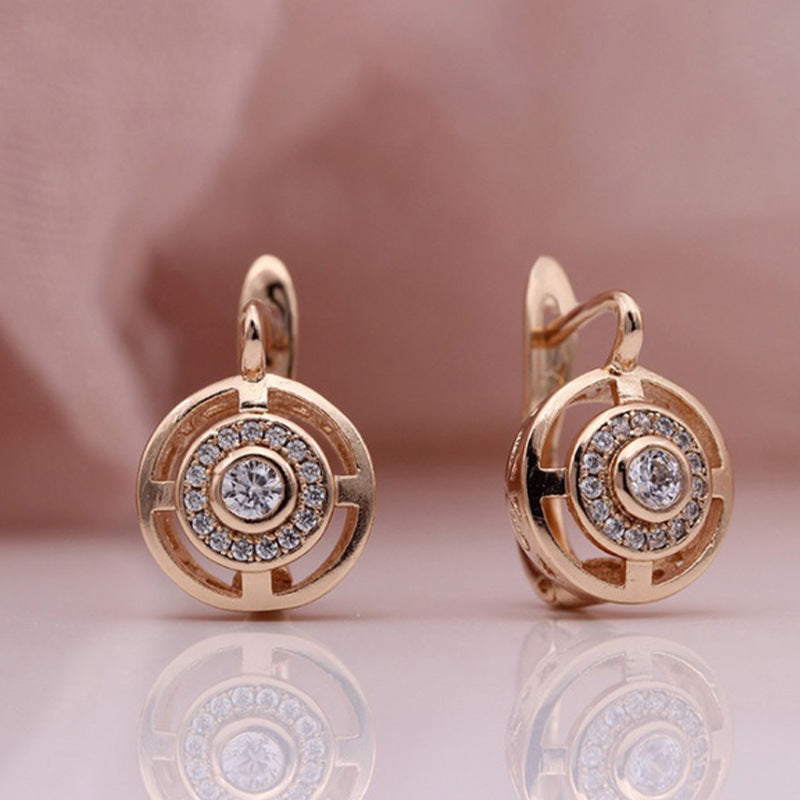 Rose Gold Micro-Set Zircon Round Earrings – Holiday Gift Ideas — 1