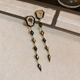 Diamond Studded Geometric Fringed Earrings Dark Black – Stylish Gifts — 6