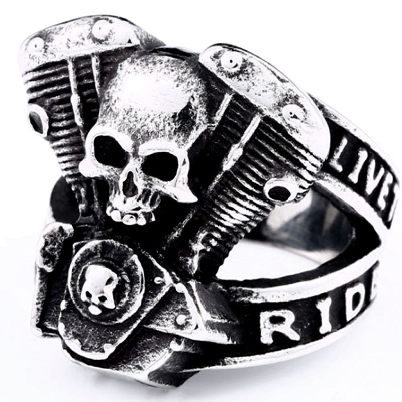 Personalized Retro Ghost Rider Skull Engine Ring – Gift Ideas — 1