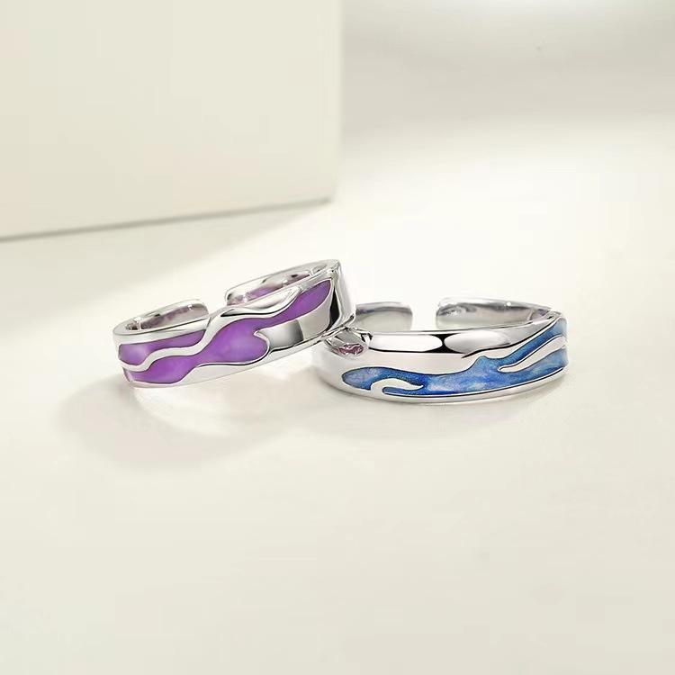 Pink Blue Lake Couple Sterling Silver Ring Pair – Gifts for Her — 1