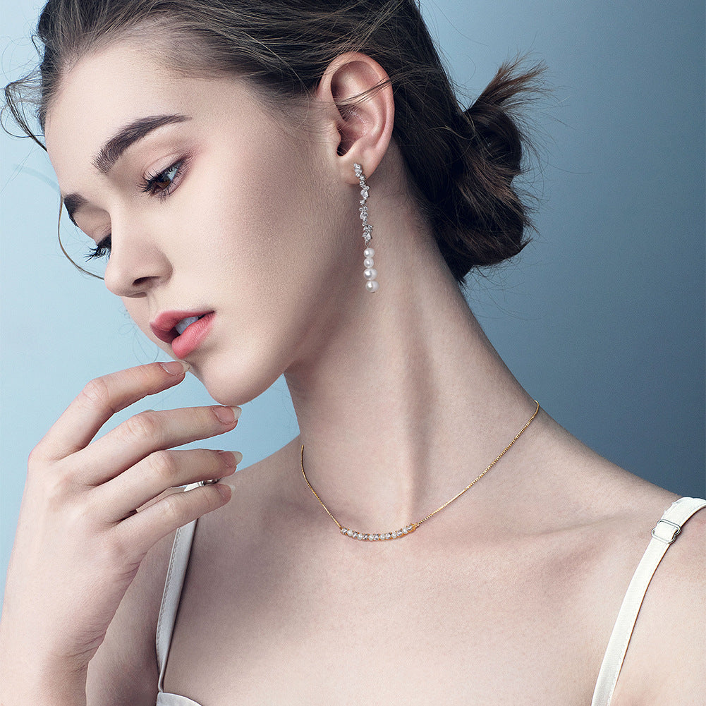 Shining Pearl Tassel Earrings Inlaid Zirconium Pearl – Surprise Gifts — 1