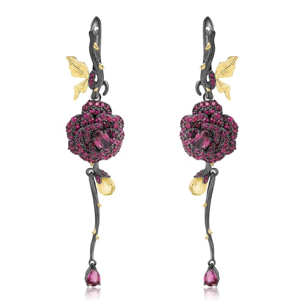 Garnet Sterling Silver Rose Earrings Women – Gifts for Her — 1