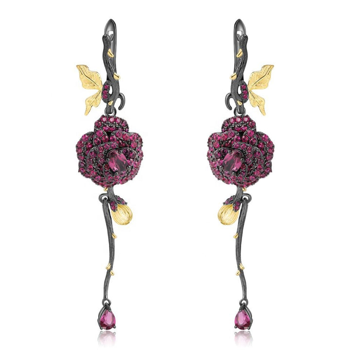 Garnet Sterling Silver Rose Earrings Women – Gifts for Her — 1