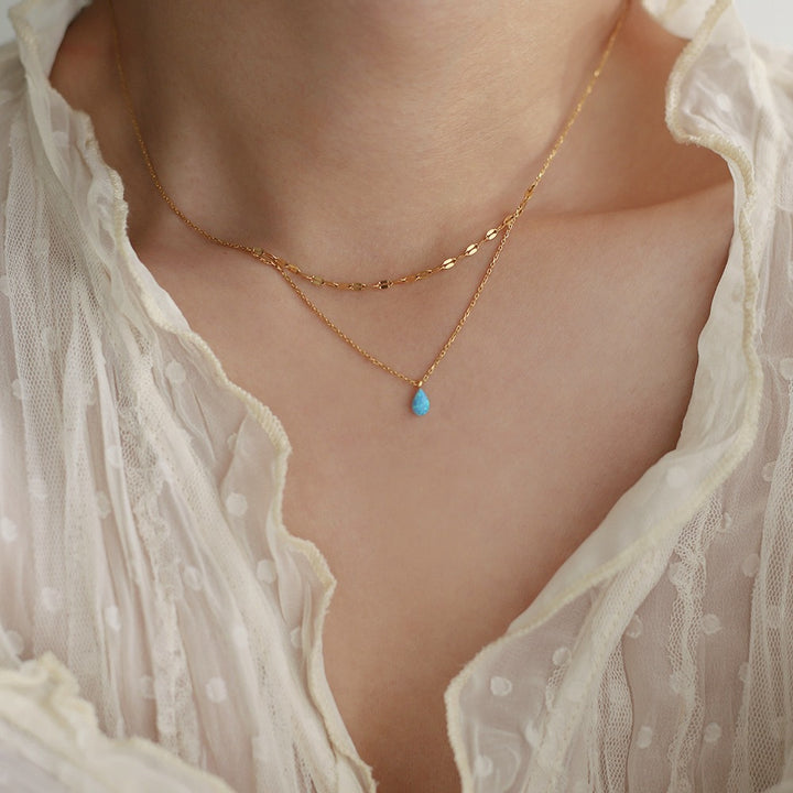 Blue Water Drop Flash Double-layer Necklace – Jewelry Gift Ideas — 1
