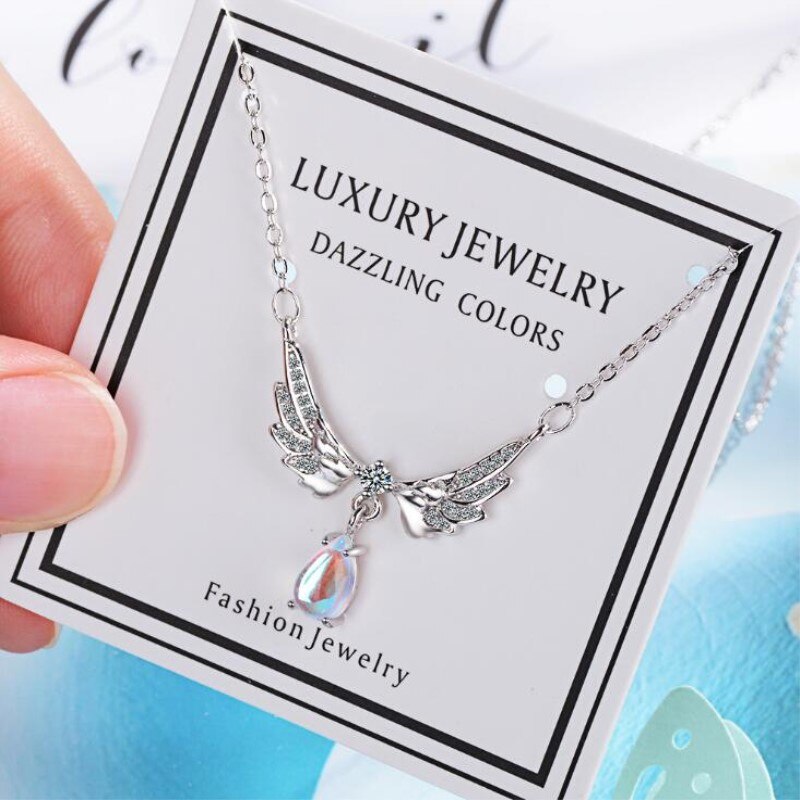 Angel Wing Necklace 925 Sterling Silver Moonstone – Jewelry Gift Ideas — 1
