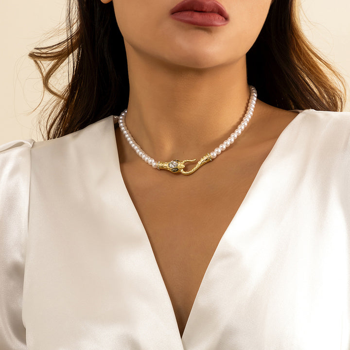 Snake Tail Biting Full Diamond Curved Necklace – Jewelry Gift Ideas — 1