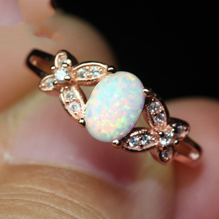 Rose Gold Ring White Opal Colorful – Holiday Gift Ideas — 1