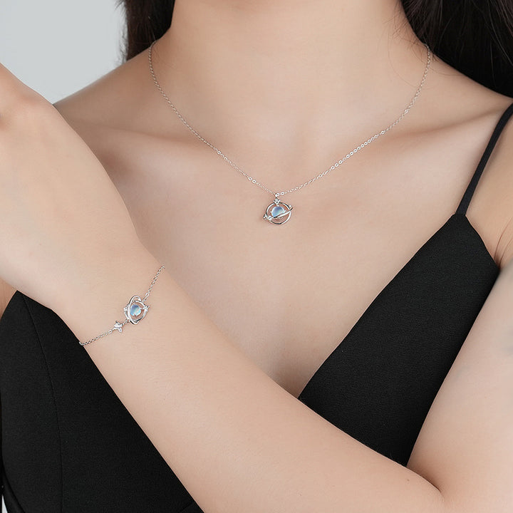 Sterling Silver Moonstone Planet Necklace Female – Jewelry Gift Ideas — 1