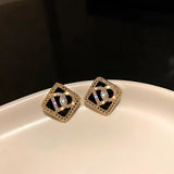 S925 Silver Needle Black Square Letter Earrings – Gift Ideas — 4