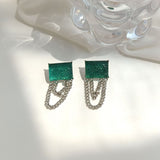 Women's Silver Needle Emerald Chain Earrings – Gifts for Her — 1
