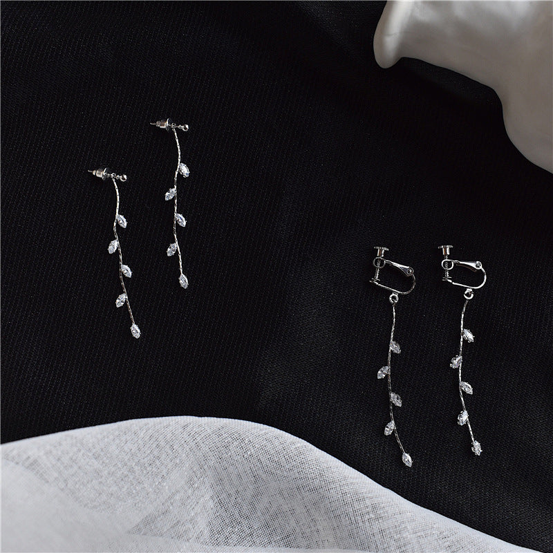 S925 Silver Needle Leaf Zircon Earrings Temperament – Gift Ideas — 1