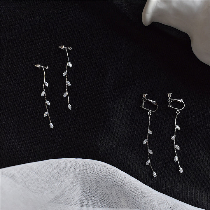 S925 Silver Needle Leaf Zircon Earrings Temperament – Gift Ideas — 1