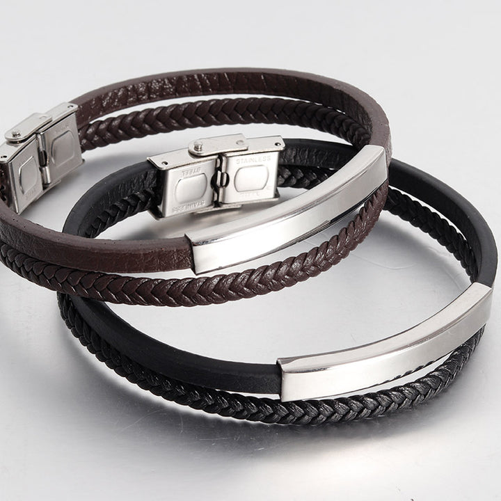 Men's Stainless Steel Genuine Leather Bracelet – Jewelry Gift Ideas — 1