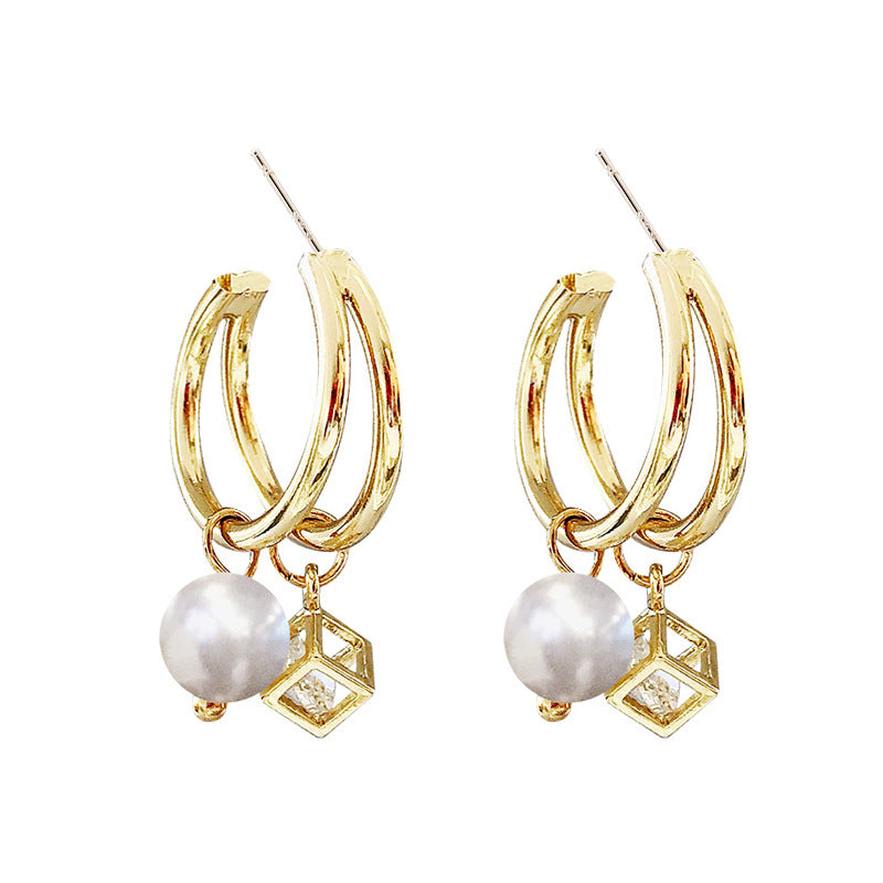 Korean Pearl Zircon Exaggerated Fashion Hoop Earrings – Stylish Gifts — 1