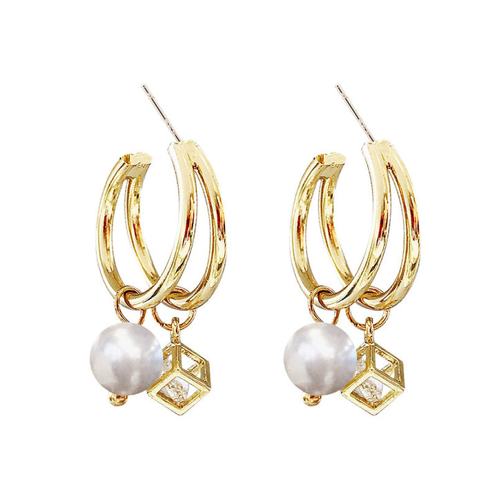 Korean Pearl Zircon Exaggerated Fashion Hoop Earrings – Stylish Gifts — 1