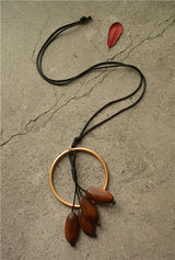 Simple Circle Tassel Wooden Bead Pendant Long – Jewelry Gift Ideas — 6