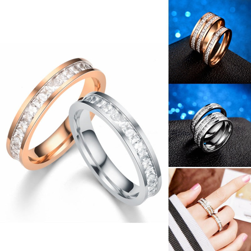 Fashion Rhinestones Rings Women Stainless Steel Ring – Stylish Gifts — 1