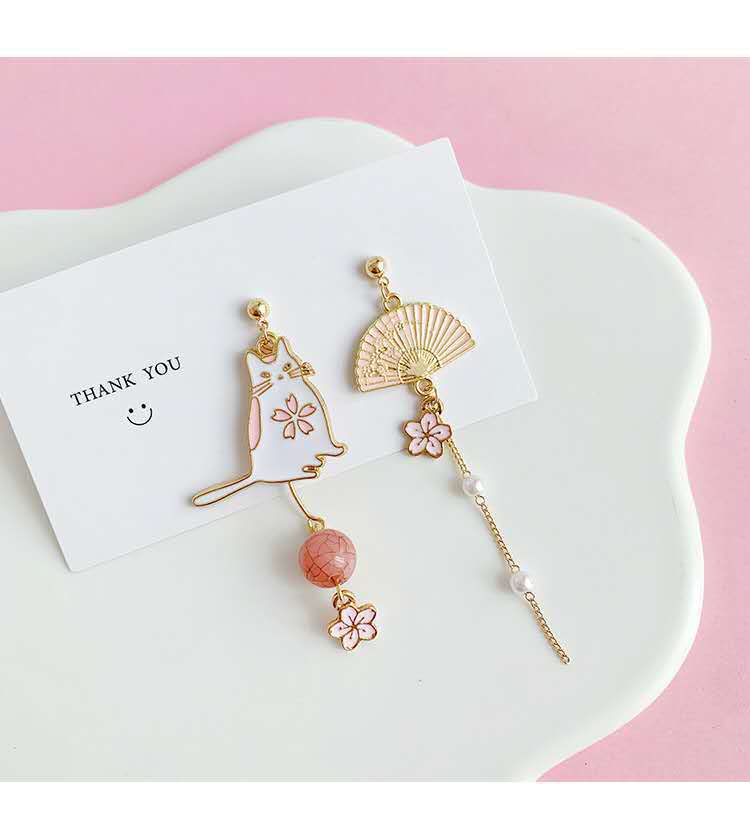 S925 Silver Needle Earrings Japanese Cat Fan – Cat Lover Gifts — 1