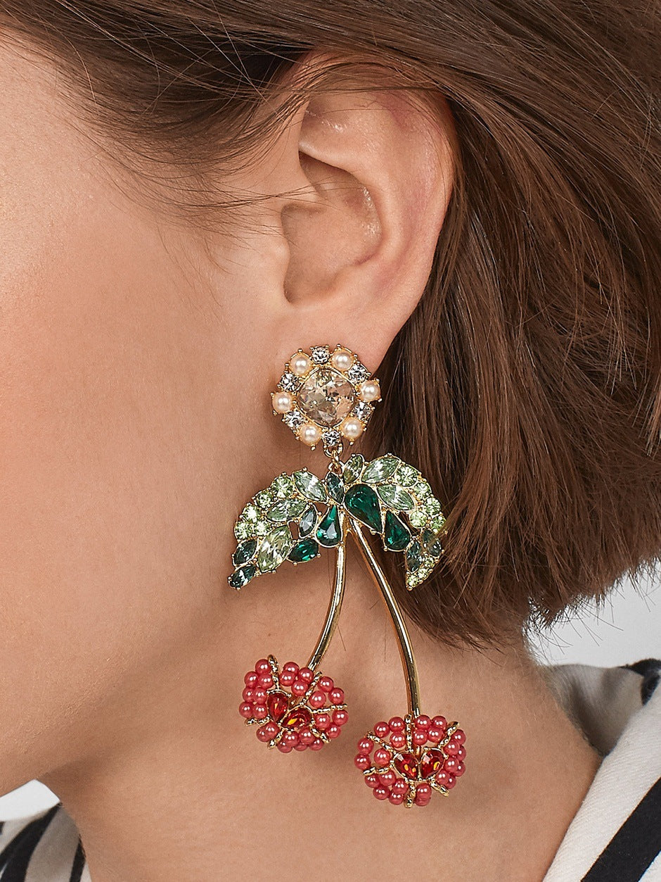 Personality Exaggerated Cherry Alloy Diamond Earrings – Everyday Gifts — 1
