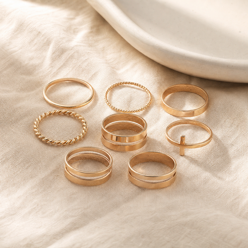 Ring Idea lifestyle — 8-Piece Retro Metal Smooth Twist Cross Ring – Special Occasion Gifts