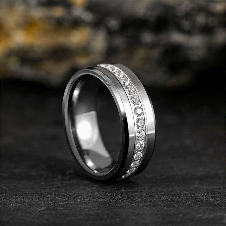 Single Row Diamond-embedded Slope Edge Unisex Silver – Birthday Gifts — 1