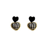 Women's Silver Post Heart Houndstooth Drop Earrings – Gifts for Her — 3