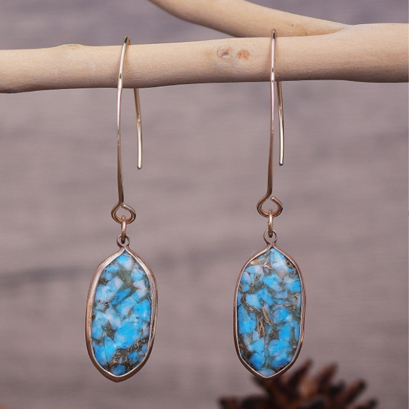 Fashion Turquoise Oval Edging Copper Earrings – Stylish Gifts — 1
