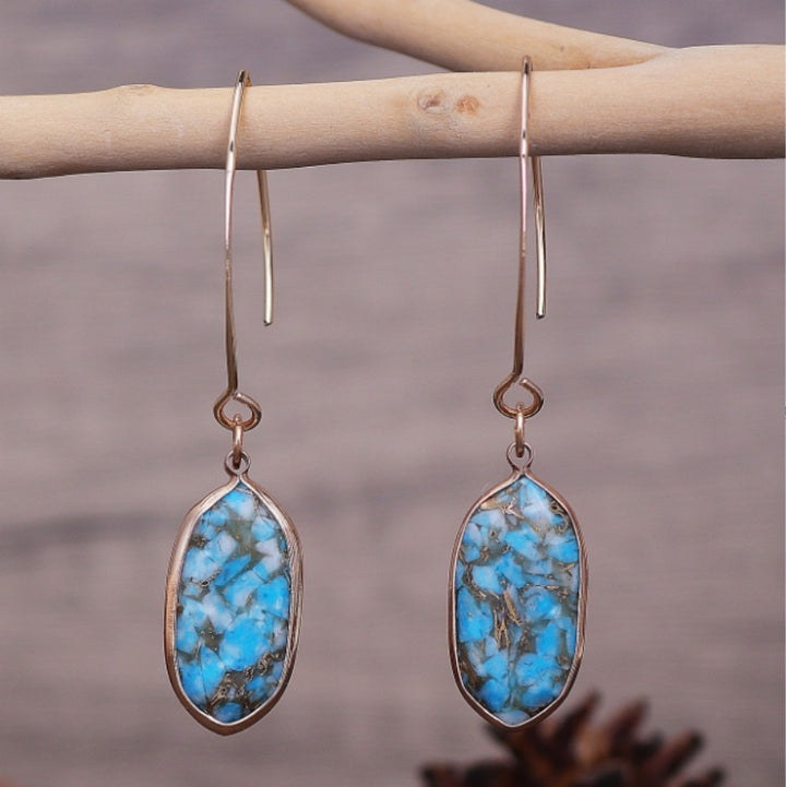 Fashion Turquoise Oval Edging Copper Earrings – Stylish Gifts — 1