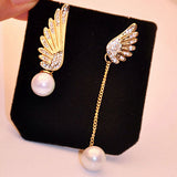 Wings Pearl Stud Earrings Asymmetrical Tassel Long – Birthday Gifts — 3