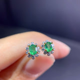 Women's Natural Emerald Silver Stud Earrings – Gifts for Her — 4