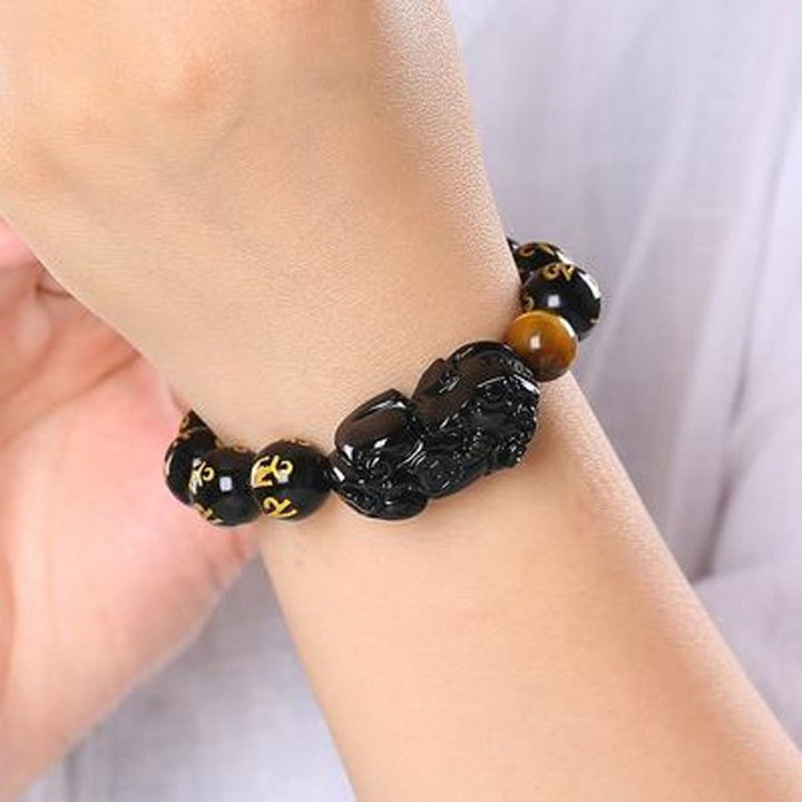 Natural Obsidian Six Sons Mantra Bracelet – Jewelry Gift Ideas — 1