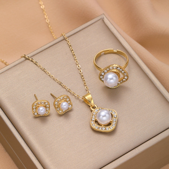 Fashion Rhinestone Pearl Square Necklace Suit – Stylish Gifts — 1