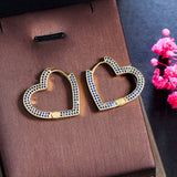 Zircon Inset Love Earrings Geometric Heart Brass Gold – Stylish Gifts — 4