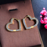 Zircon Inset Love Earrings Geometric Heart Brass Gold – Stylish Gifts — 4
