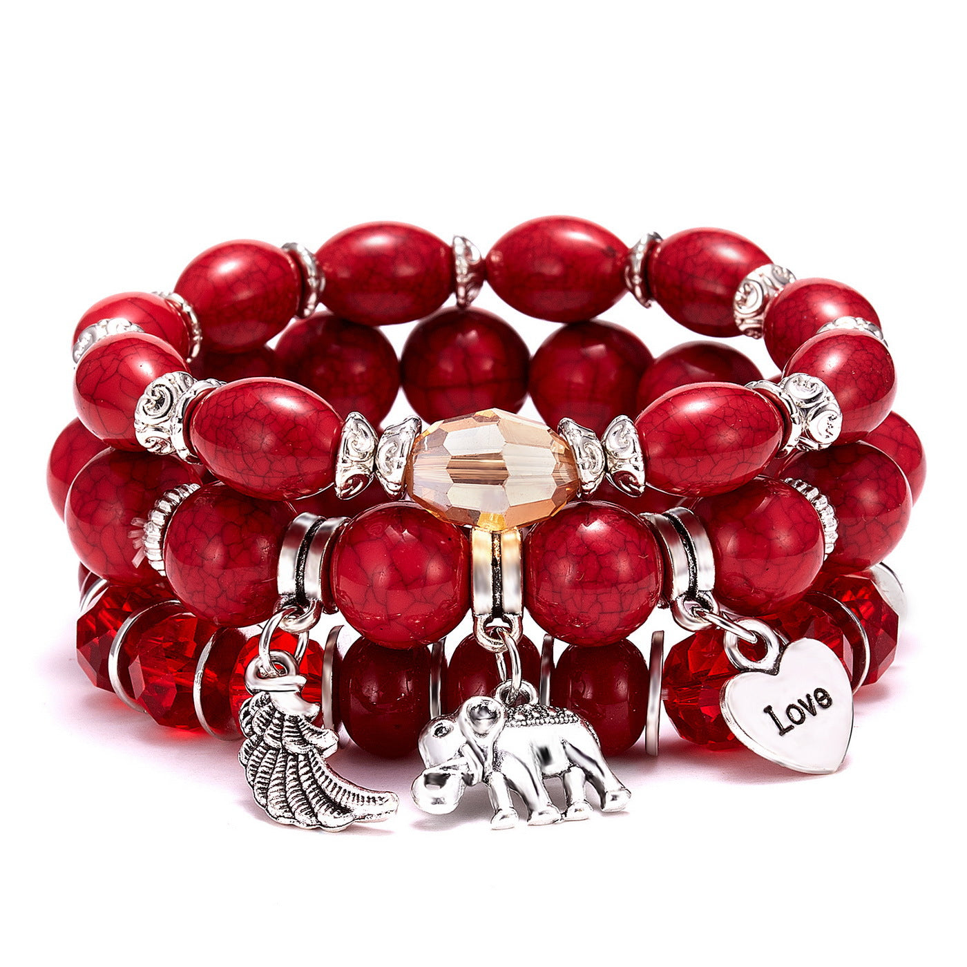 Elephant Love Wings Natural Stone Bracelet Set – Jewelry Gift Ideas — 1