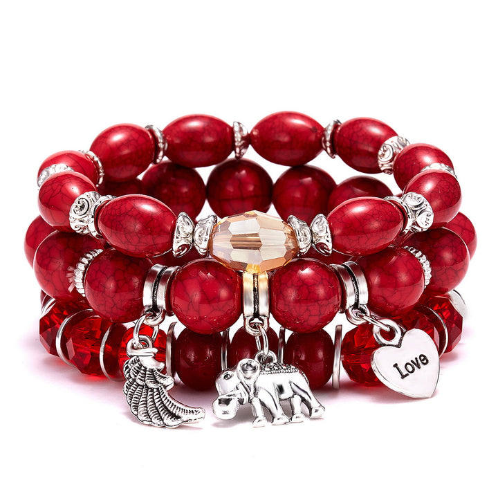 Elephant Love Wings Natural Stone Bracelet Set – Jewelry Gift Ideas — 1