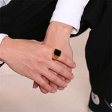 Men's stainless steel black agate ring – Gifts for Him — 3