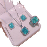 Simulation Paraiba Rings Ear Studs Necklace Suit – Jewelry Gift Ideas — 4