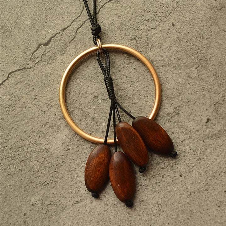 Simple Circle Tassel Wooden Bead Pendant Long – Jewelry Gift Ideas — 1