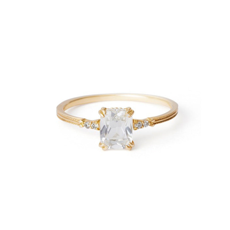 Simple Retro 925 Silver Square White Crystal Ring – Holiday Gift Ideas — 1