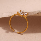 18K Micro Inlaid Zircon Five Petal Flower Ring – Birthday Gifts — 7