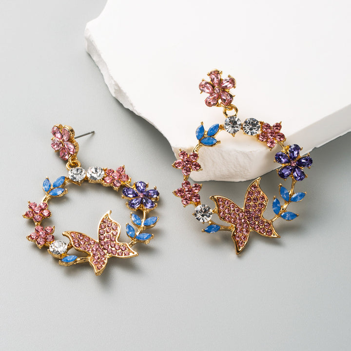 Exaggerated Alloy Diamond Garland Butterfly Earrings – Birthday Gifts — 1