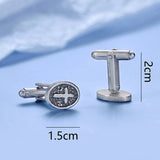 Oval Cross Cufflinks Silver Stainless Steel Shirt Cuff – Gifts for Him — 2