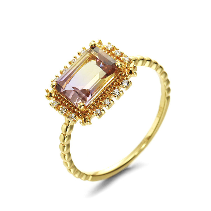 Natural Color Treasure Amethyst Rectangular Ring Women – Gifts for Her — 1