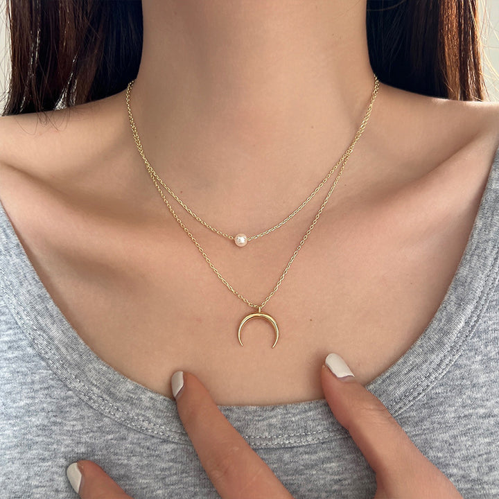 Pearl Moon Double-layer Necklace Female Popular – Jewelry Gift Ideas — 1